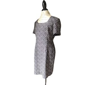 Vintage August Hale 90s Navy and White Sponge Printed Silk Dress Size 10